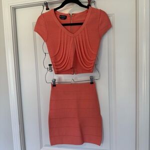 bebe Coral Bandage Top & Skirt Set